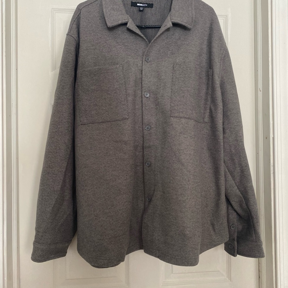 Nwot Nova Men Gray Front Pocket Ribbed Collar Jacket Shacket 2XL Plus Size butto